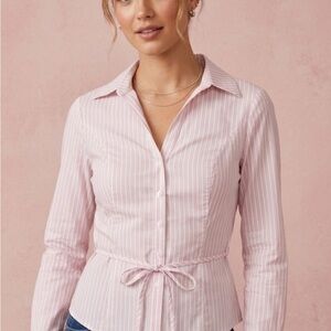 Pink Striped Button Down Shirt -Office Siren